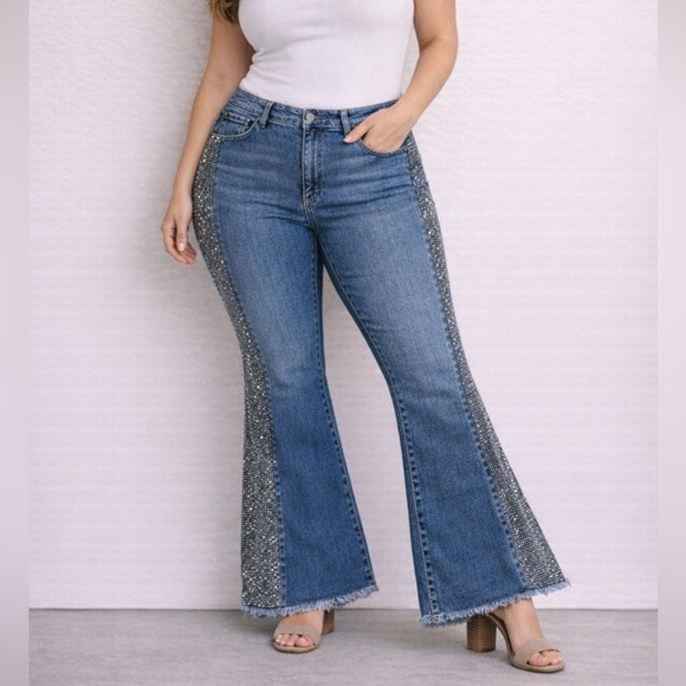 Lucky & Blessed Blue High‎ Rise Jeans with Studded Side Size 18